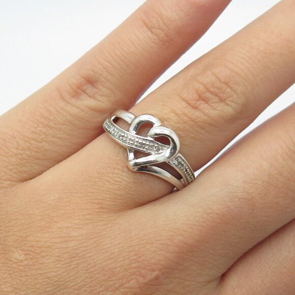 NWOT Kay Jewelers 925 White Diamond Sterling Silver Heart Ring Size 7 3gr - Picture 7 of 7